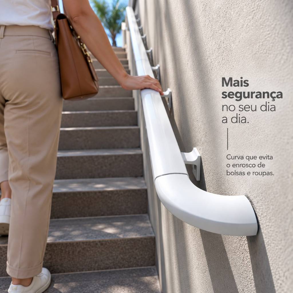 Tubo Corrimão Parede Aluminio Chato Com Curva nas Pontas  2 a 7 Metros Kit Completo