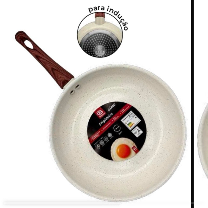 Frigideira Indução 24cm 1,1L Fundo Triplo Revestimento Antiaderente Creme - Bhz Store