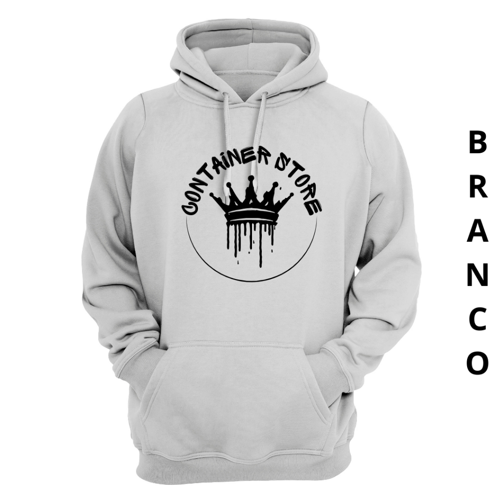 Moletom Unissex Estampa Container Store Escrita Preta Blusa Frio Capuz Canguru Inverno Premium Elite