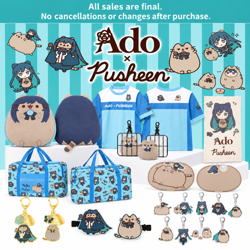 Brand-New Ado x Pusheen Collaboration Merch Official Japan Plush T-Shirt Towel Travel Bag Pouch Metal Keychain Hair Clips Acrylic Keychain Selectable