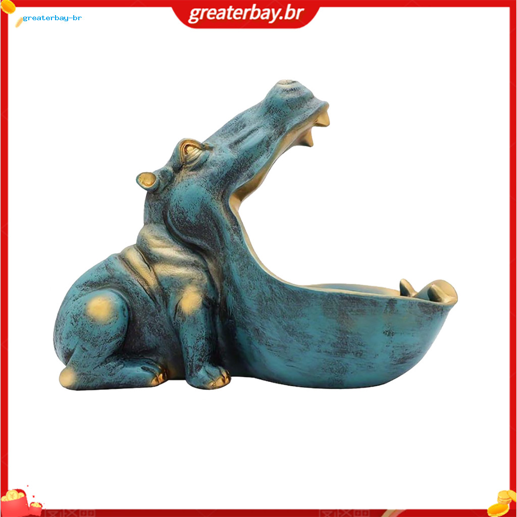 Multifunctional Hippo Resin Statue Decorative Tray – Candy Dish Key Bowl and Entrance Storage Organizer for Home Offic