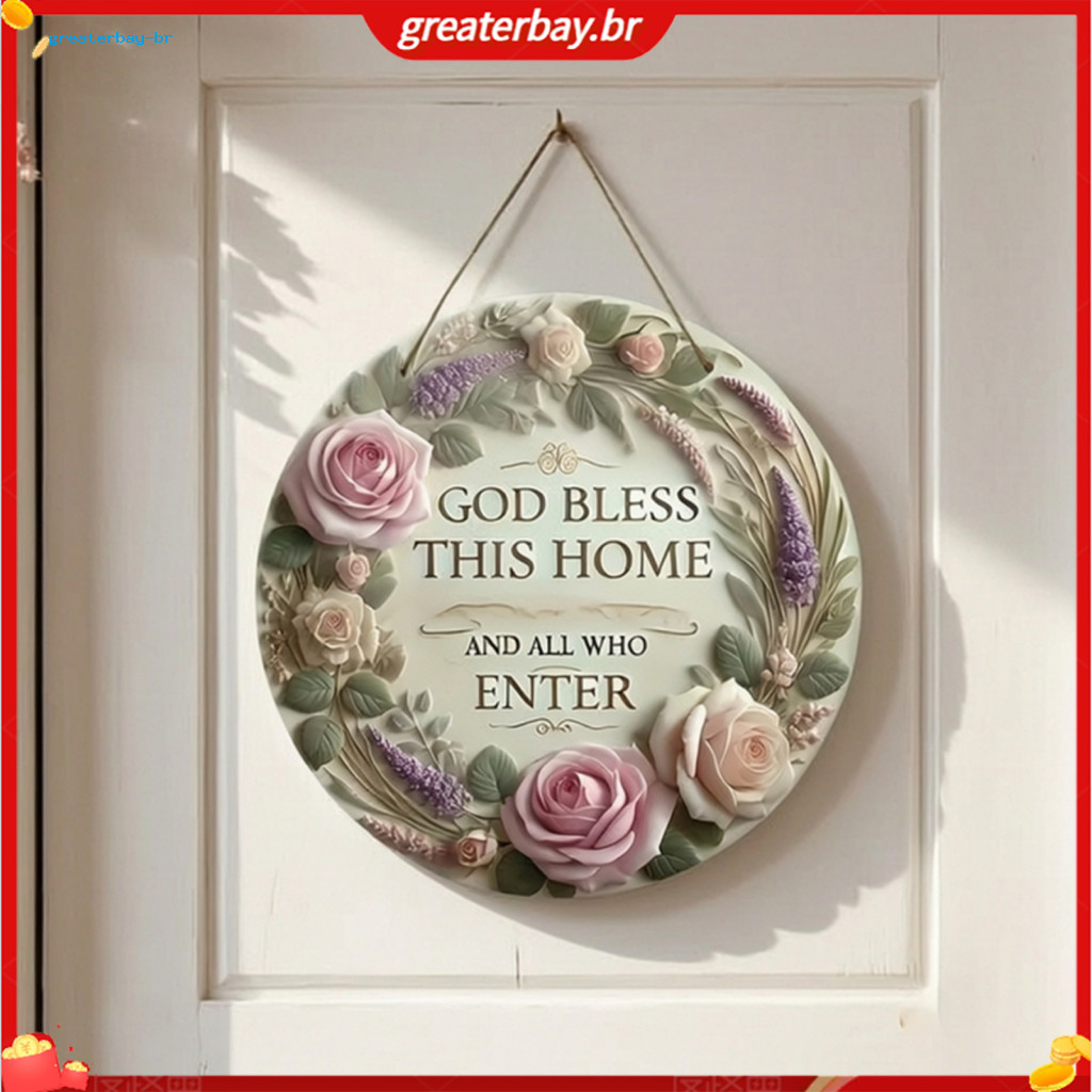 Wooden Rose Door Hanger Sign – Floral Front Decor with Hanging Rope Decorative Wall Plaque for Home Entrance Porch Roo