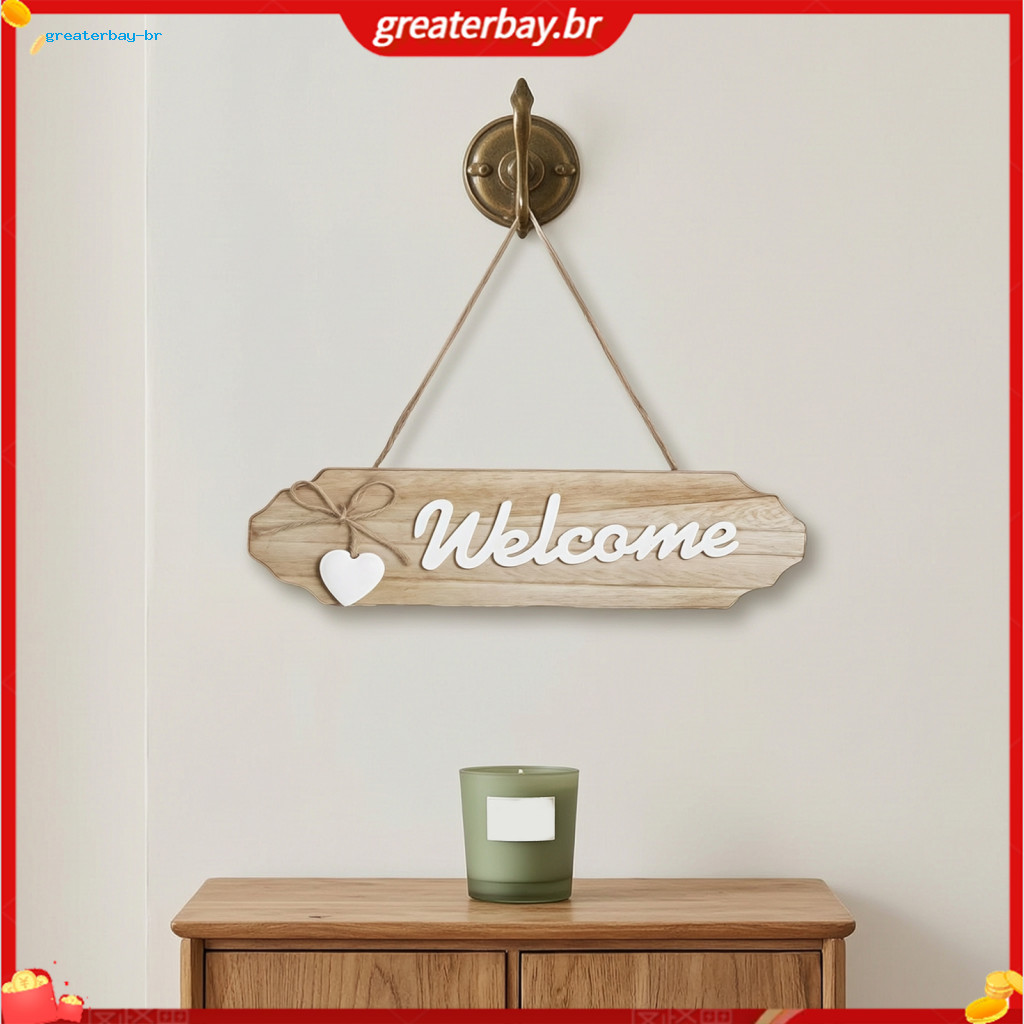 Rustic Wooden Front Door Welcome Sign with Hemp Rope – Pastoral Style Wall Hanging Ornament for Home Entrance Farmhous