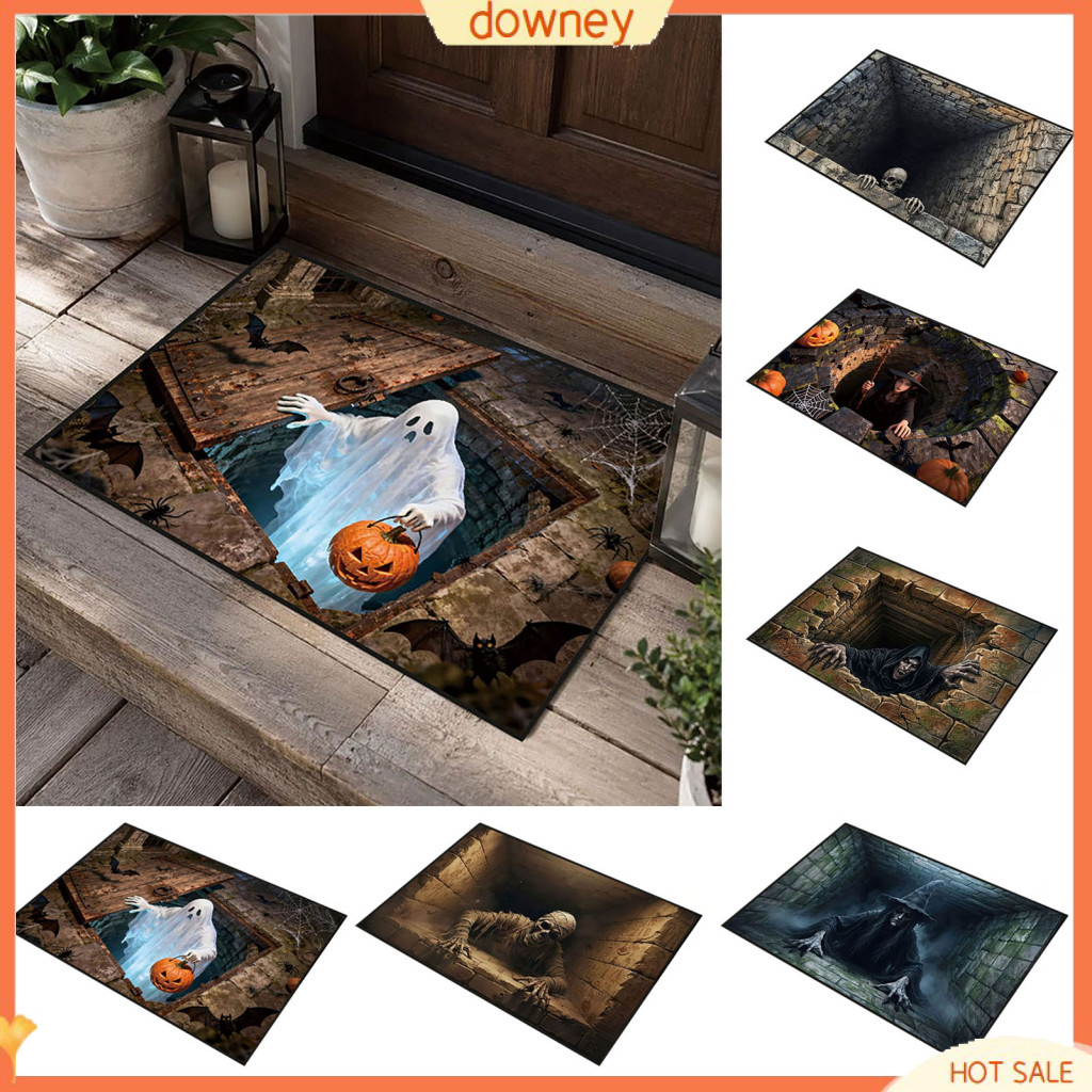 3d Halloween Entrance Rug Spooky Skeleton Non-slip Absorbent Door Mat for Front Bathroom Entryway Decor Durable and Easy