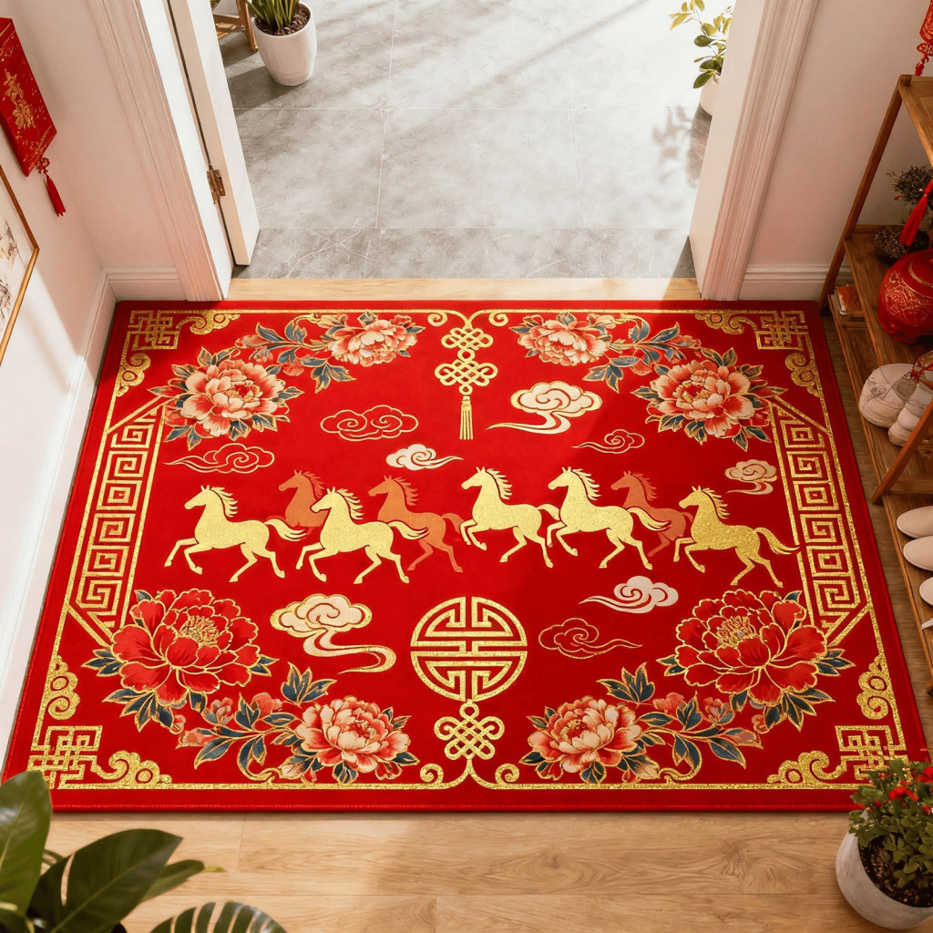 Year of the Horse Floor Mat Spring Festival 2026 Doormat Chinese New Anti-slip Absorbent Rug Home Entrance Kitchen