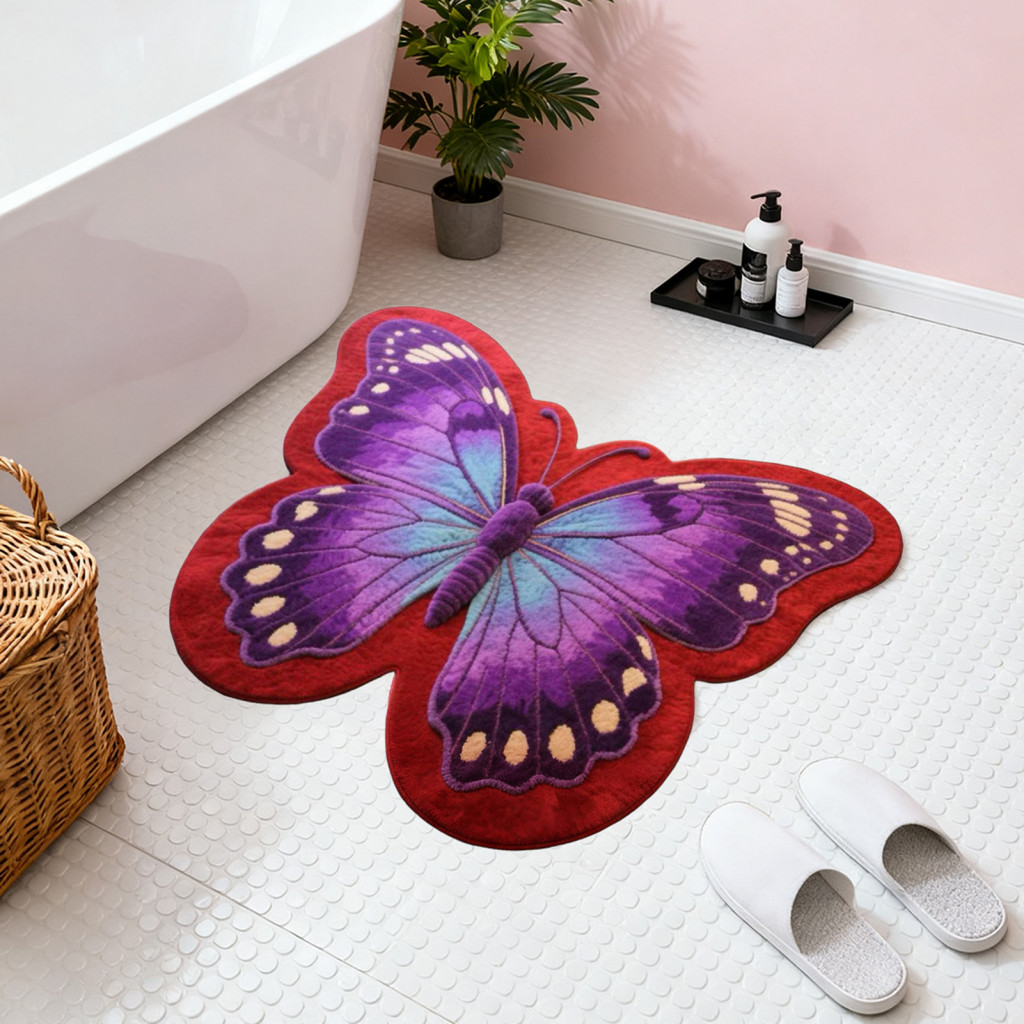 Butterfly Shaped Floor Mat Non-slip Shower Absorbent Bathroom – Decorative Bedroom Room Rug for Balcony Entrance Soft