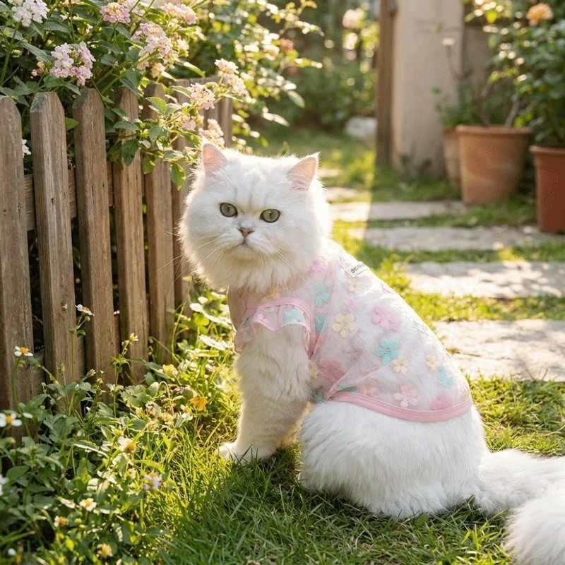 Colete Fino Respirável Para Cachorro , Mangas Voadoras , À Prova De Sol , Roupas De Verão Gato , Estampa Floral L