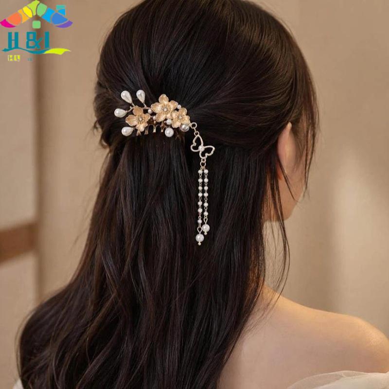 Heheshoph & L Acessório De Cabelo Retrô Hanfu Pérola sel Design Floral Pente Para Mulheres Roupa De Performance De Dança