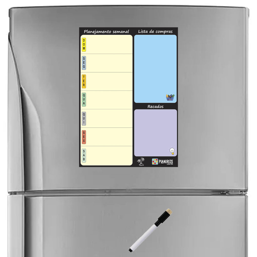 Quadro Planejador Semanal Magnético 30x21cm A4 Para Geladeira Planner Organizar Compromissos Aulas Estudos Dieta Tarefas