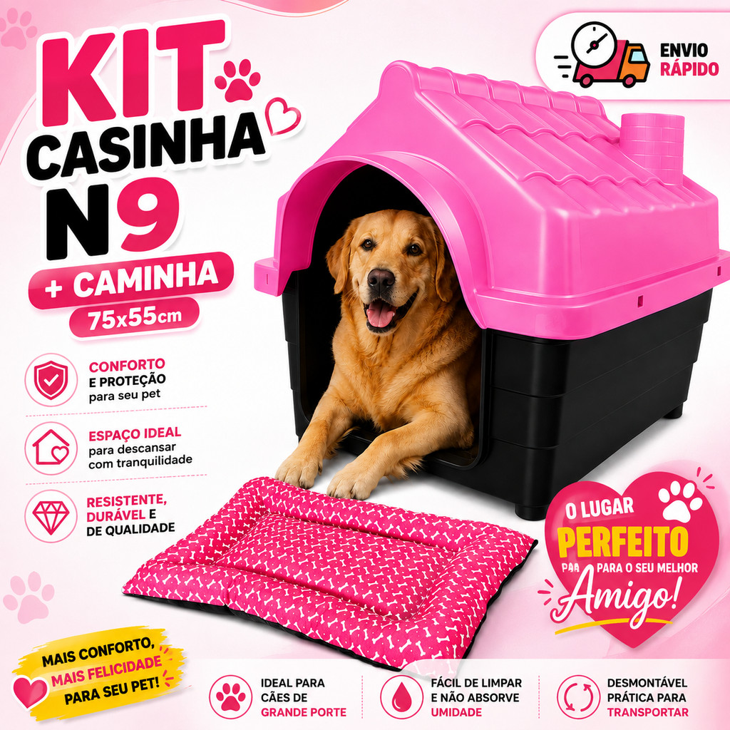 Casa Casinha de Cachorro Grande Porte N9 + Caminha de Cachorro 75x55cm Casa Pet Big Caminha Pet