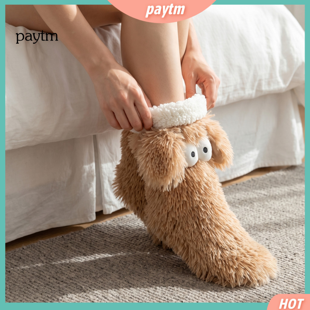 Fuzzy House Slippers for Women Warm Sherpa Lined Slipper Socks Fluffy Monster with Big Eyes – Non-slip Cartoon Plush F
