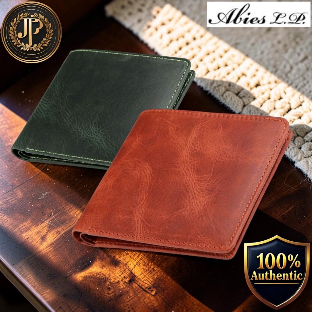 [ABIES] Vintage Waxed Genuine Leather Bifold Wallet (No Coin Pocket), Made in Japan
