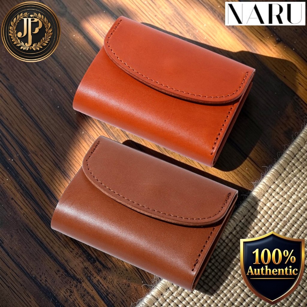[NARU] Genuine Tochigi Leather Tri-Fold Mini Wallet, Unisex Compact Coin Pocket and Card Holder