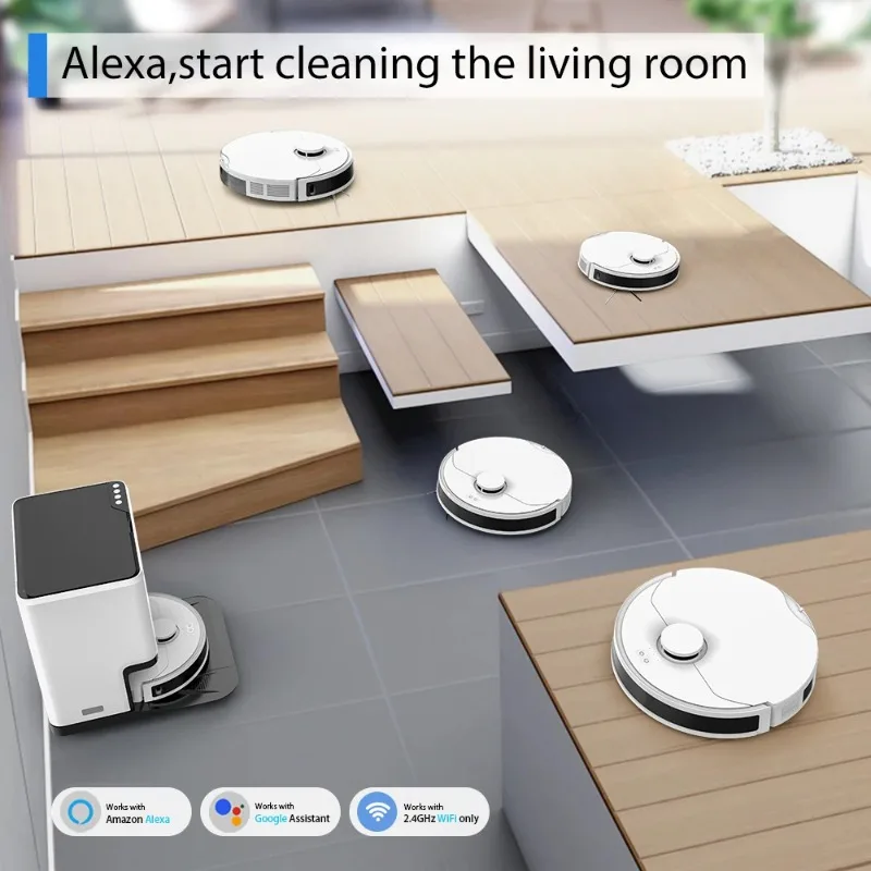 Self-Emptying Robot Vacuum Cleaner Wet/Dry Cleaning Feature for EU/US RV Garage Automatic Electric Vacuum Mop for Home Cleaning