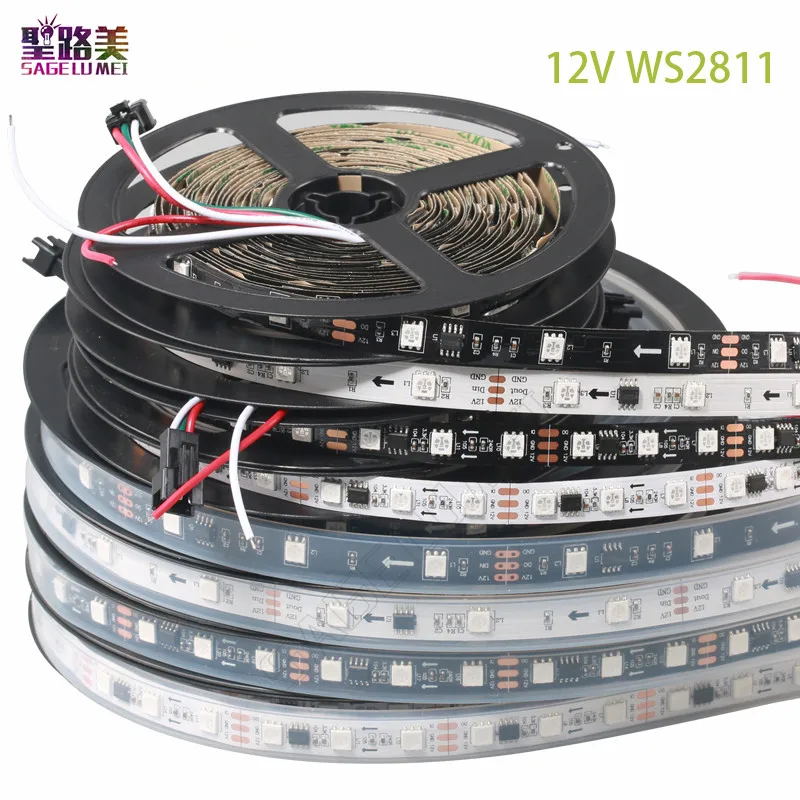 5m/rolls DC12V WS2811 led Pixels Programmable led strip 30/48/60 leds/m,ws2811IC 5050 RGB SMD White/Black PCB  led strip light