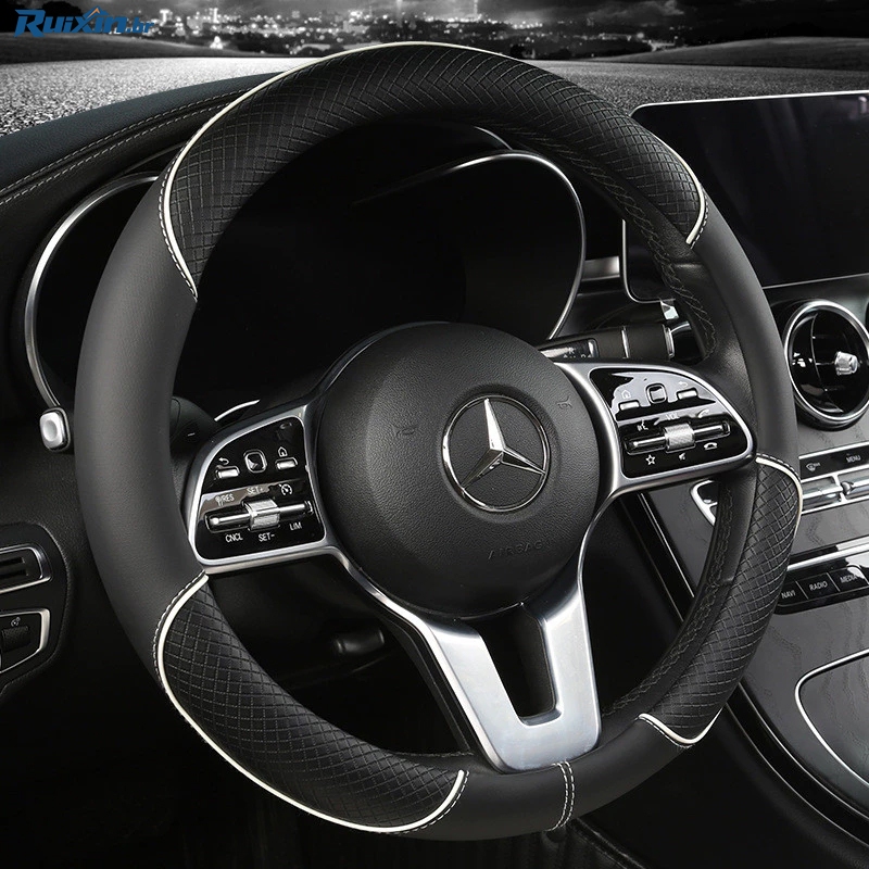 Durable Non-Slip PU Leather Car Steering Wheel Cover 38CM Dynamic Fiber Decoration