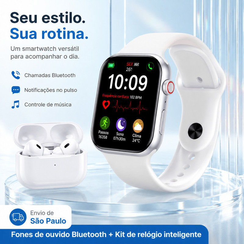 [OneEscolha] Conjunto à escolha: conjunto de smartwatch e fones de ouvido, iOS e Android, estilo casual, multifuncional