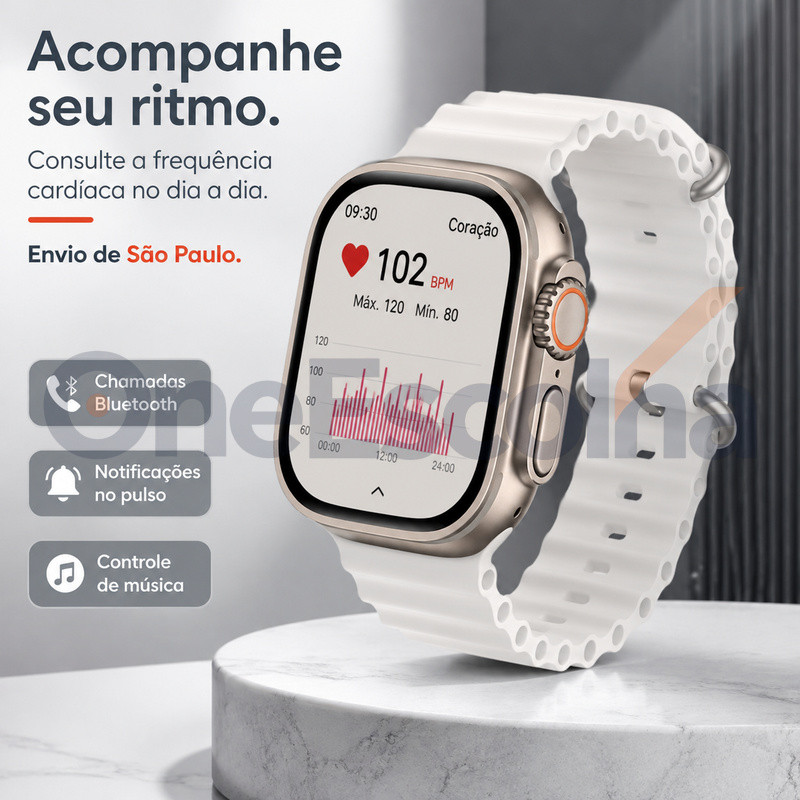 [OneEscolha] Relógio Inteligente S17 49mm Kit com 2 Pulseiras, Tela Tátil HD, Controle de Música, iOS & Android
