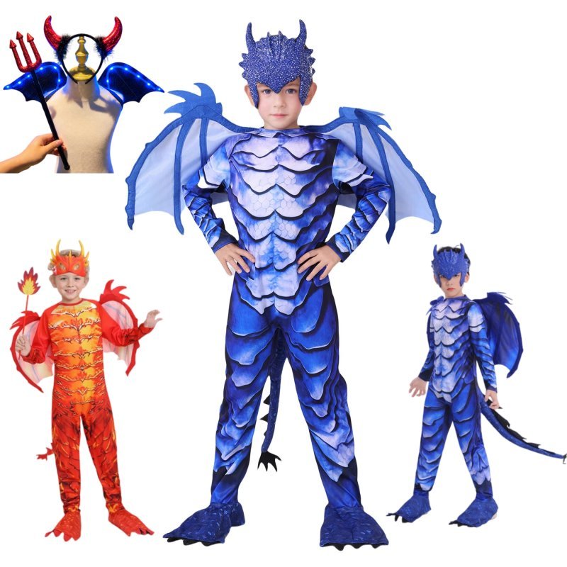 The Frost Blue Dragon Knight Jumpsuit para crianças, Halloween Carnaval temática festa traje com Wing Ta