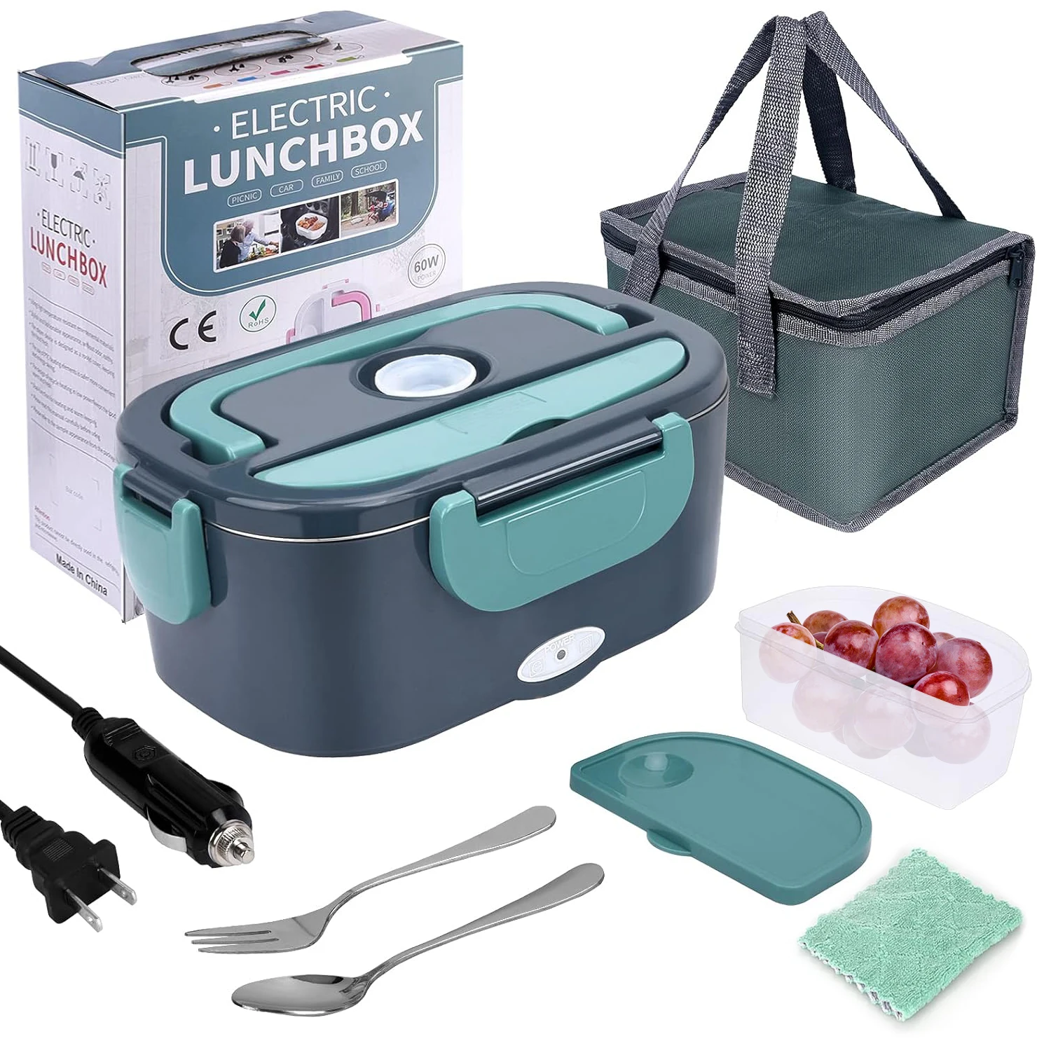 STLF WJZ 110V/12V/24V 40W 60W 80W Warmer Lunch Box Food Heater  Electric Lunch Box for Adults Car Truck Work Travel