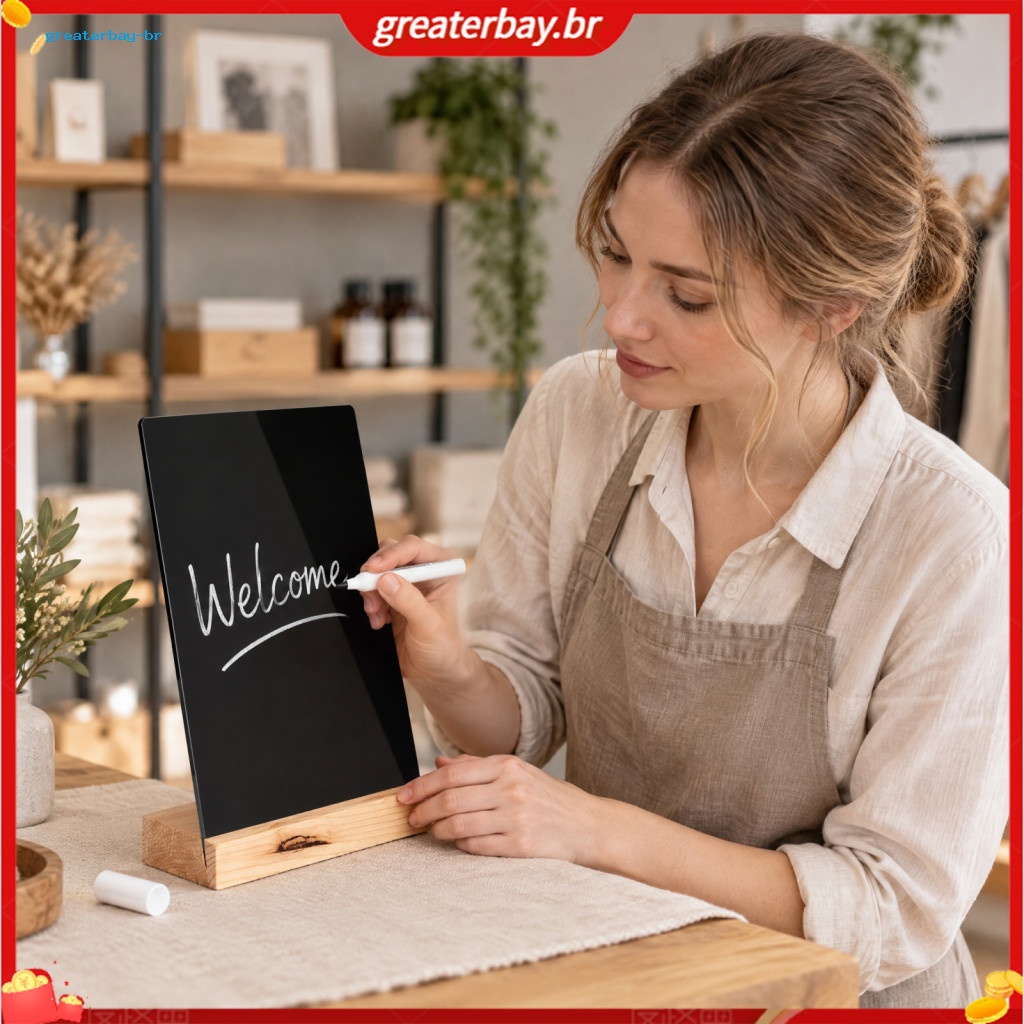 Portable Tabletop Chalkboard with Wooden Stand Erasable Acrylic Message Board for Weddings Home Office Cafe Smooth Writi