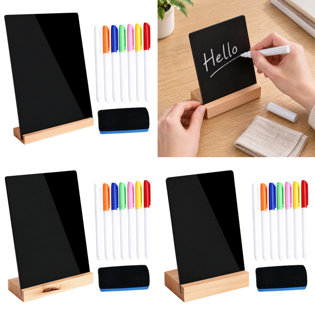 Reusable Tabletop Message Boards Small Chalkboard Signs with Stands Portable Wooden Stand Erasable Acrylic for Weddings