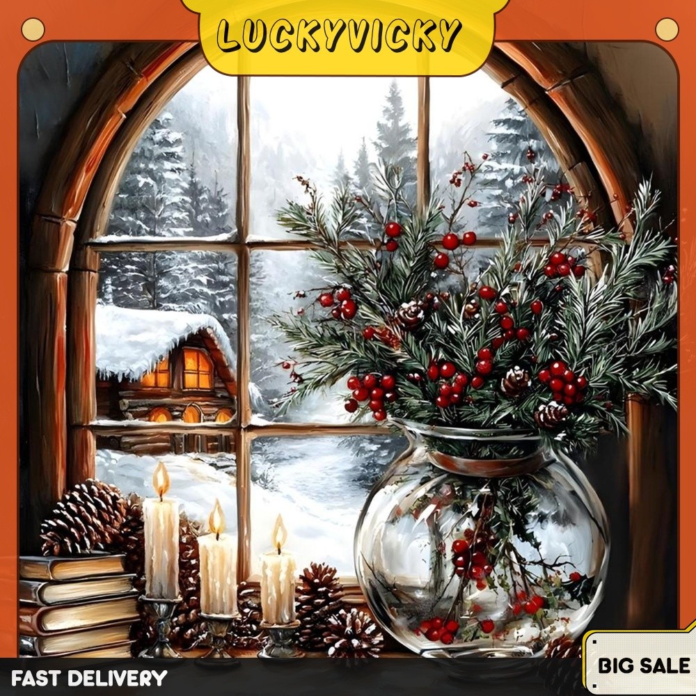5D DIY Full Round Broca Pintura Diamante Xmas Snow View Decoração De Strass