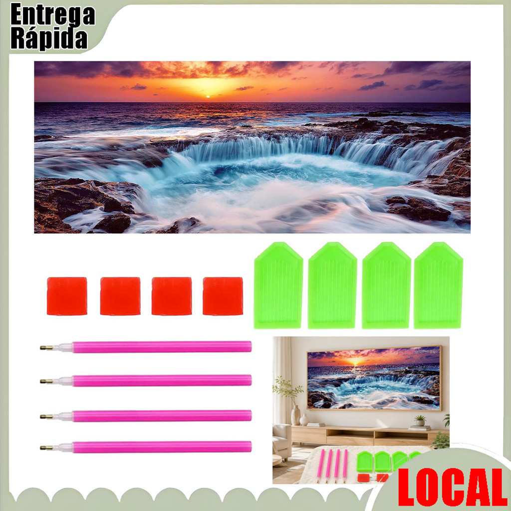 Seaside Sunset DIY Kit de pintura diamante 5D Full Diamond Beach Sea View Conjunto completo de decoração artesanal
