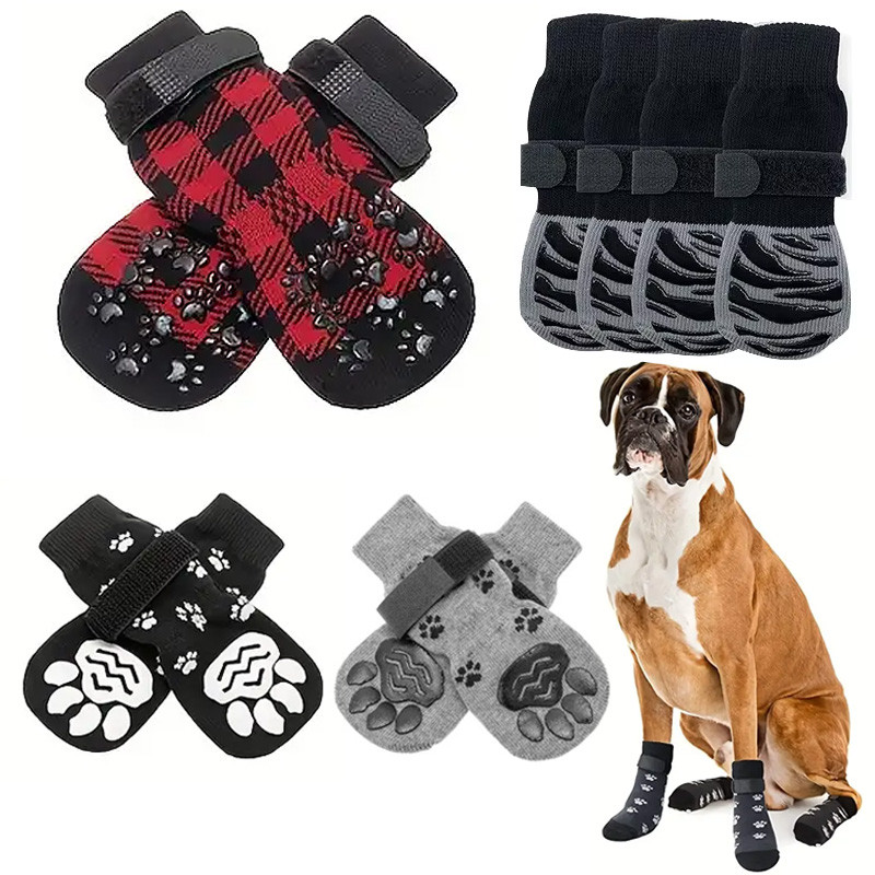 4 Pçs/set Meias Antiderrapantes Para Cães Protetor De Pata Controle De Tração Ajustável Desgaste Interno De Malha Com Re
