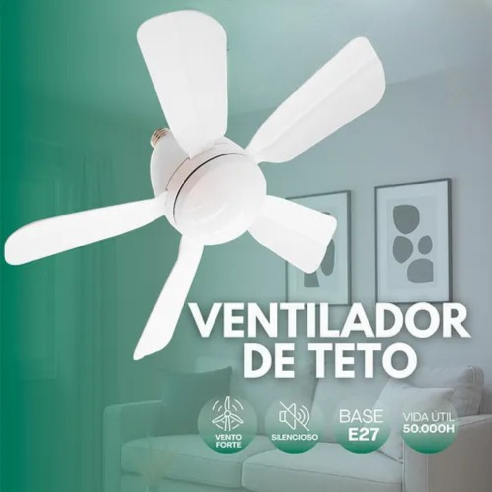 Ventilador de Teto Turbo Silencioso Oval 30w 6 Pás LED 3 Cores E27 Controle Função Timing Bivolt