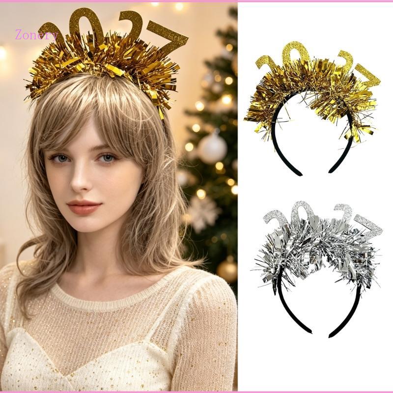 Zone Holiday Photo Booth Headband 2027 Acessório Cabelo Ano Franja Metálica Para Celebrações 1
