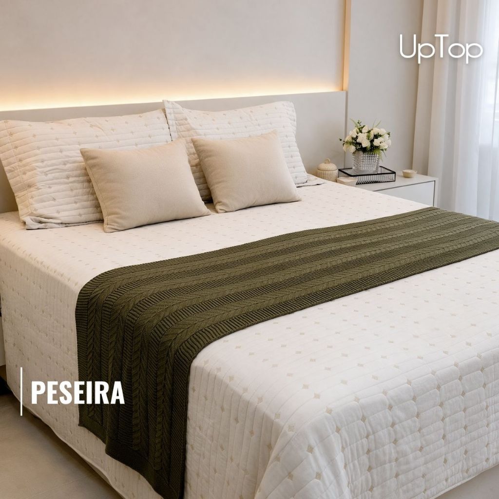 Peseira para Cama Manta Tricot Decoração Cama Posta Casal Queen King Tricô Toque Macio
