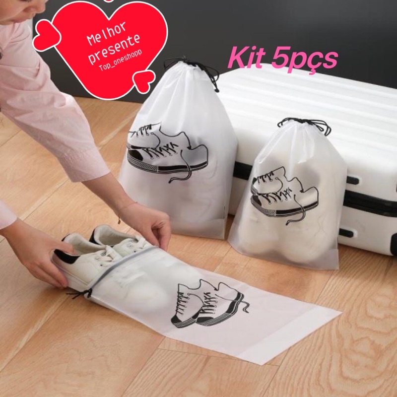 Kit 5 sacos tamanho três:G dois:M para armazenar  sapatos viagem multiuso