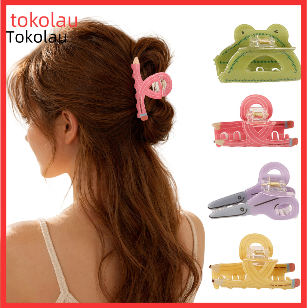 Strong Grip Hair Clip Thick Built-in Spring Claw Transparent Soft Acrylic Curved Anti-slip Teeth Cute Cartoon Style for