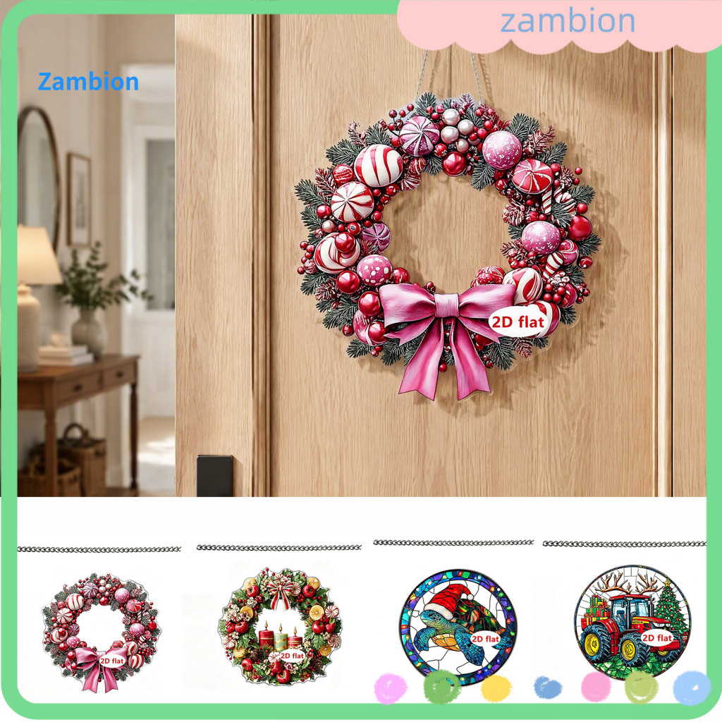 Christmas Tree Ornament Lightweight Acrylic Wreath 2d Flat Stained Glass Style Double-sided Hanging for Holiday for