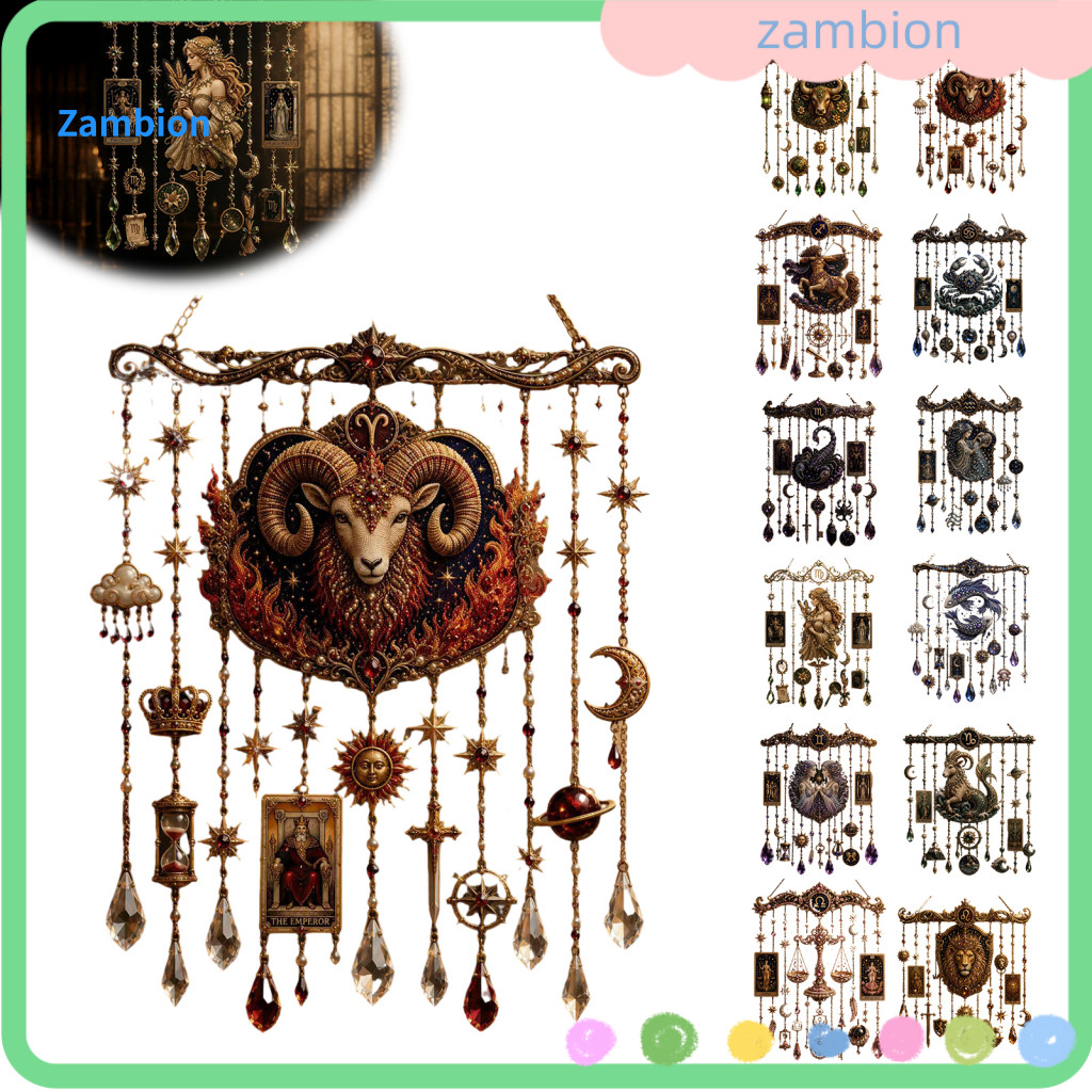 Zodiac Acrylic Hanging Pendant Vintage Style Wall 12 Signs Wind Chime Constellation Suncatcher Star Sign for Window for