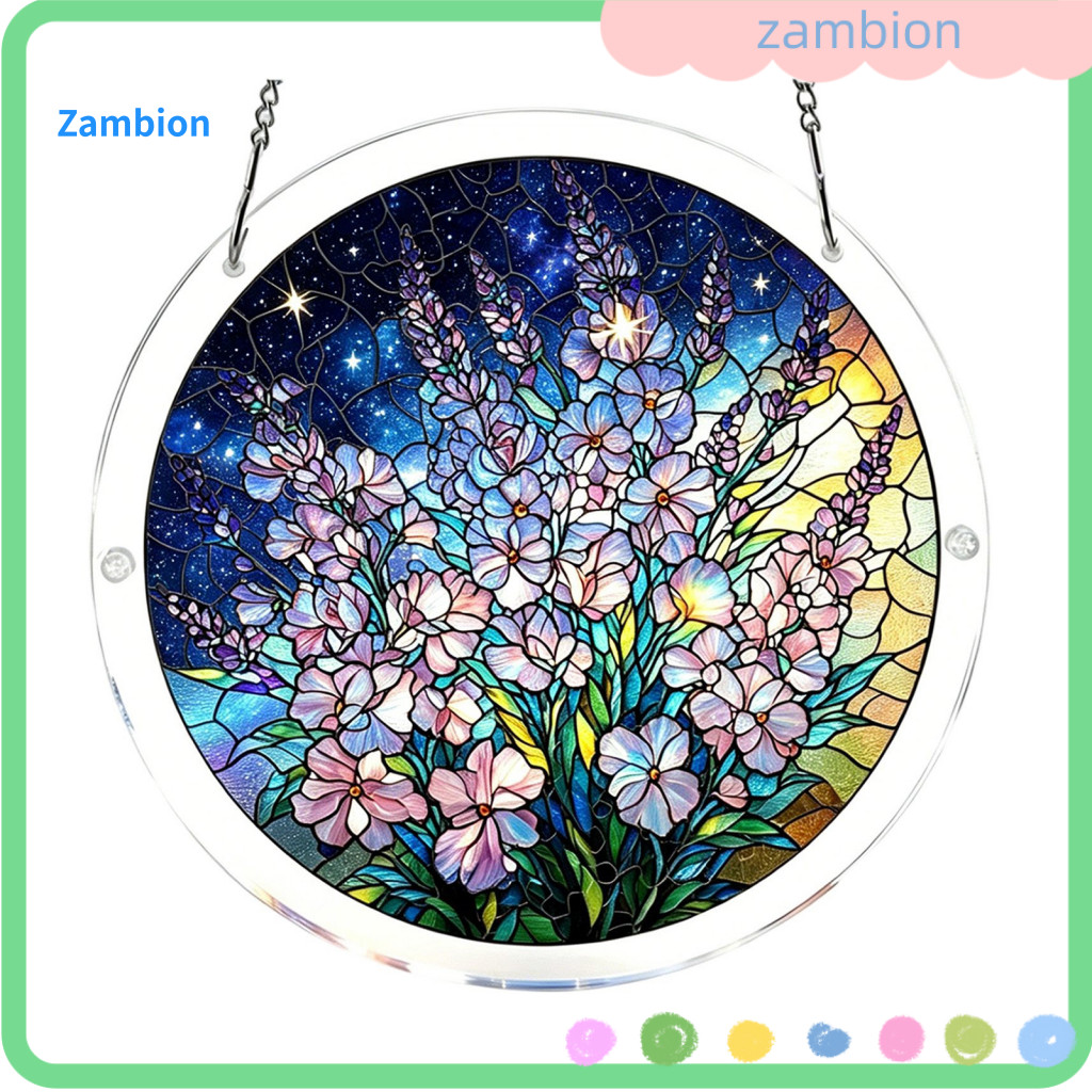 Stained Glass Puzzle Acrylic Window Art Pendant Round Style Hanging Ornament 7.48 Inch Decoration Diy Sun Catcher Home C
