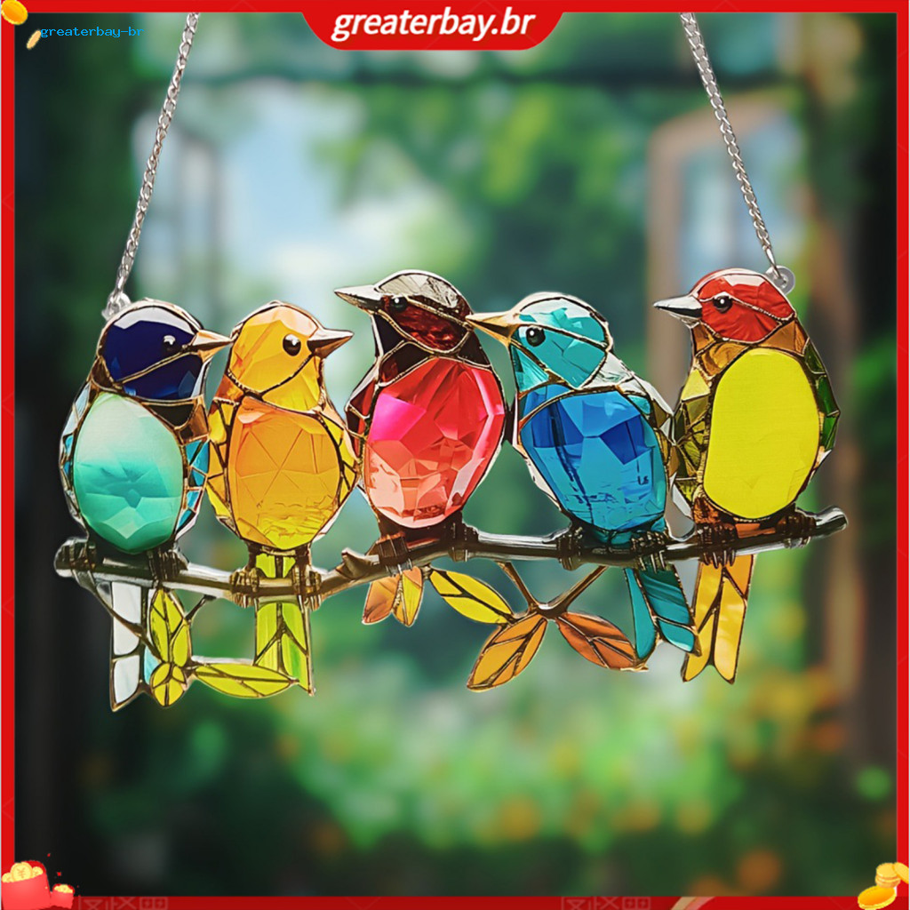 Colorful Birds Sun Catcher 2d Acrylic Stained Glass Style Hanging Decoration for Window Wall Front Porch Cute Bird Sunca