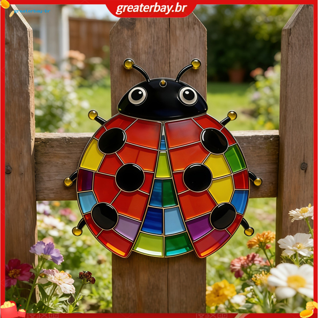 2pcs Colorful Ladybug Wall Stickers Waterproof Acrylic Decals Cute Stained Glass Style Outdoor Garden Fence Decor Durabl