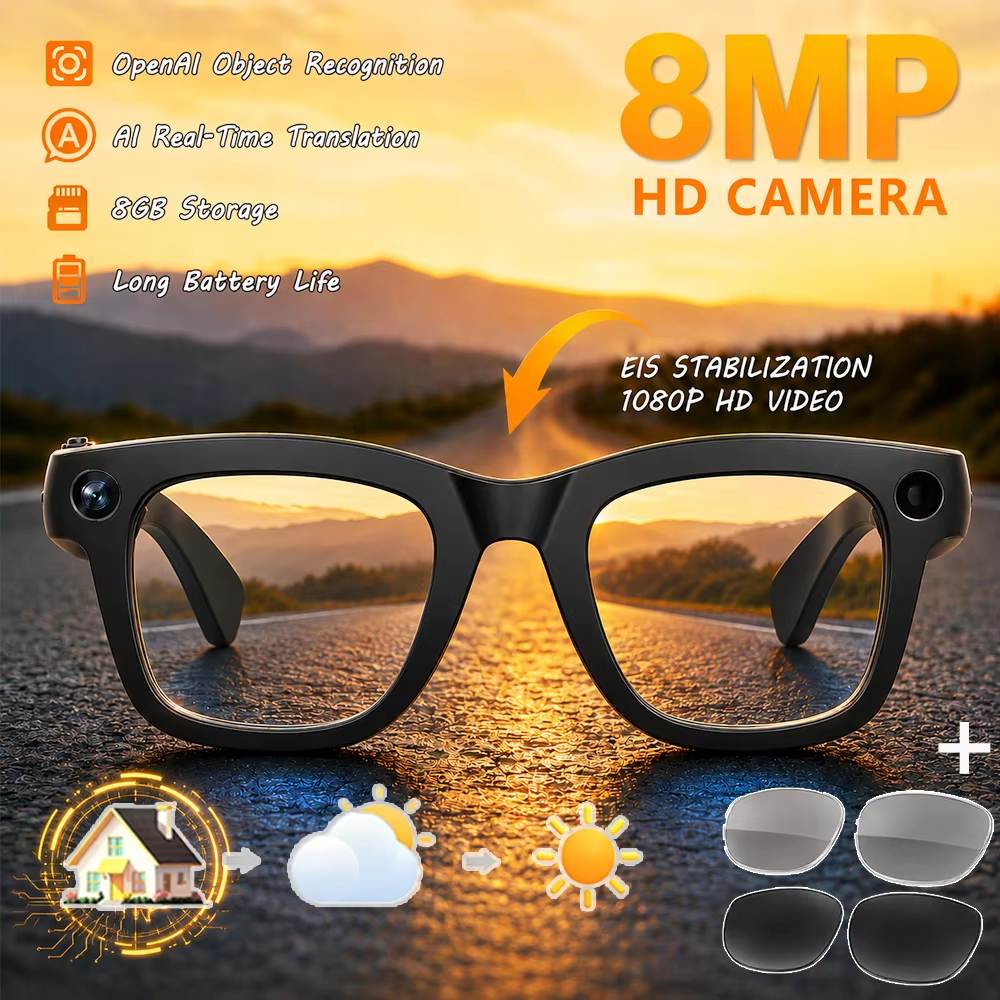 Óculos Inteligentes 2026 Com Câmera De 8 Mp , Gravação Anti-Vibração 1080P , Tradutor AI , Chamadas De Áudio Bluetooth ,