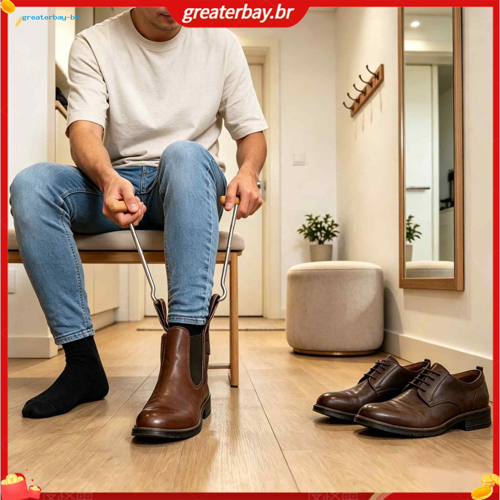 Durable Metal Horse-shaped Shoe Horn Hook with Wooden T-handle – Portable Easy Wear Boot Assist for Home and Farm Use