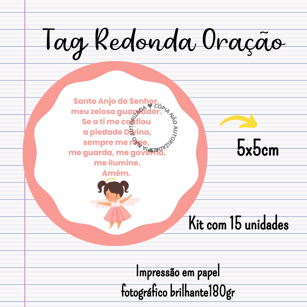 Tag Oração Batizado Personalizado 5x5cm - Kit com 15 unidades