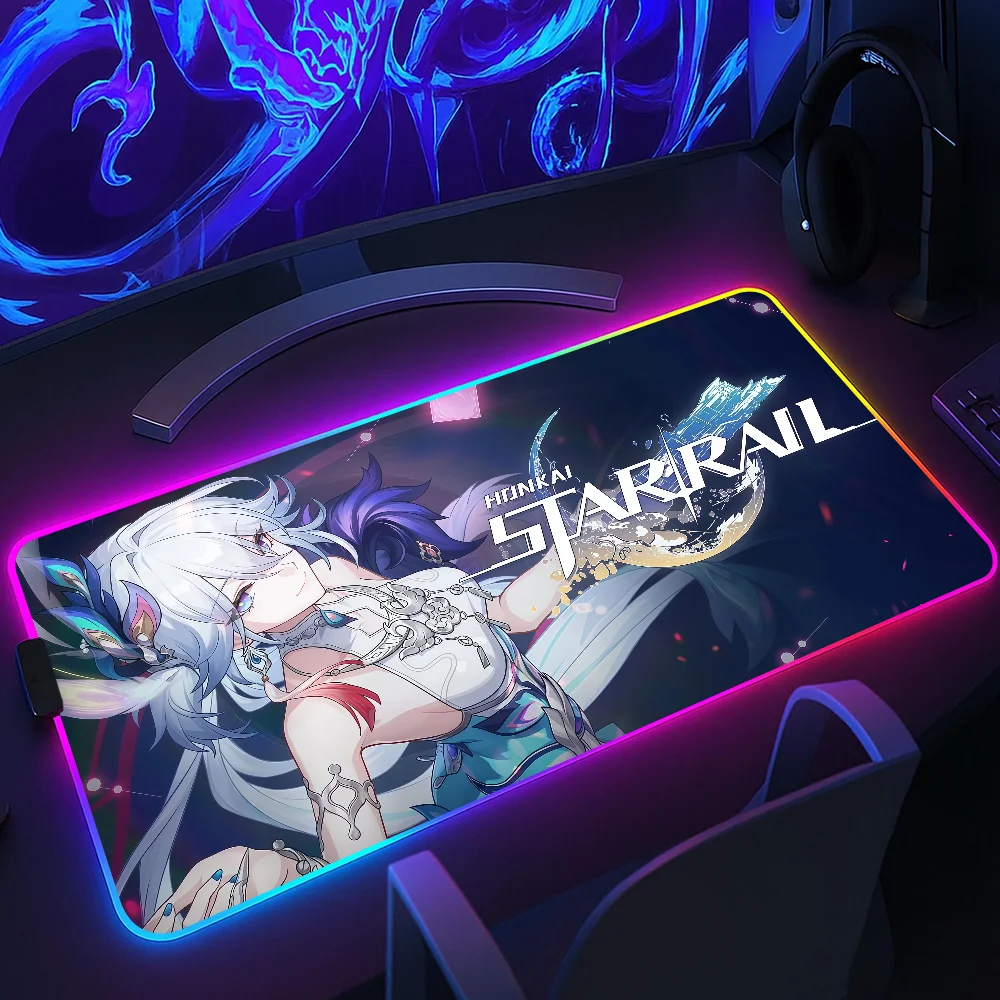 Yao Guang  Honkai Star Rail Game Mouse Pad RGB LED Light Non-Slip Rubber Base Waterproof Office PC Home Desk-Mat USB Large Game