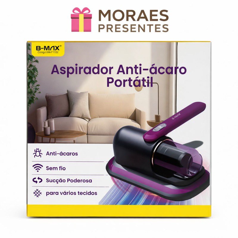 Aspirador antiácaro portátil, sem fio, sucção potente. Ideal para colchões, sofás e estofados.
