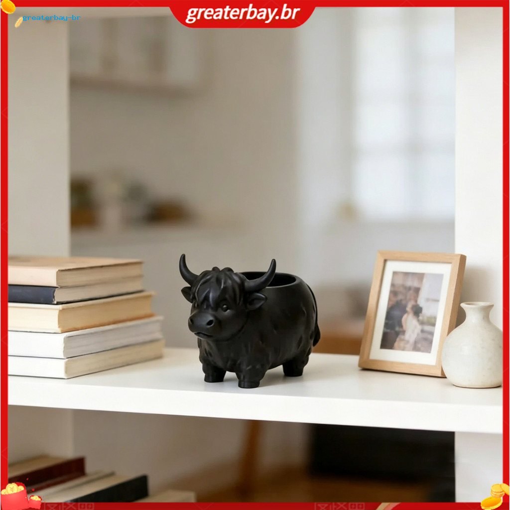 Highland Cow 3d Yak Shape Diameter Flower Pot Nordic Style Pla Desktop Planter Unique Home Decor for Indoor Garden Offic