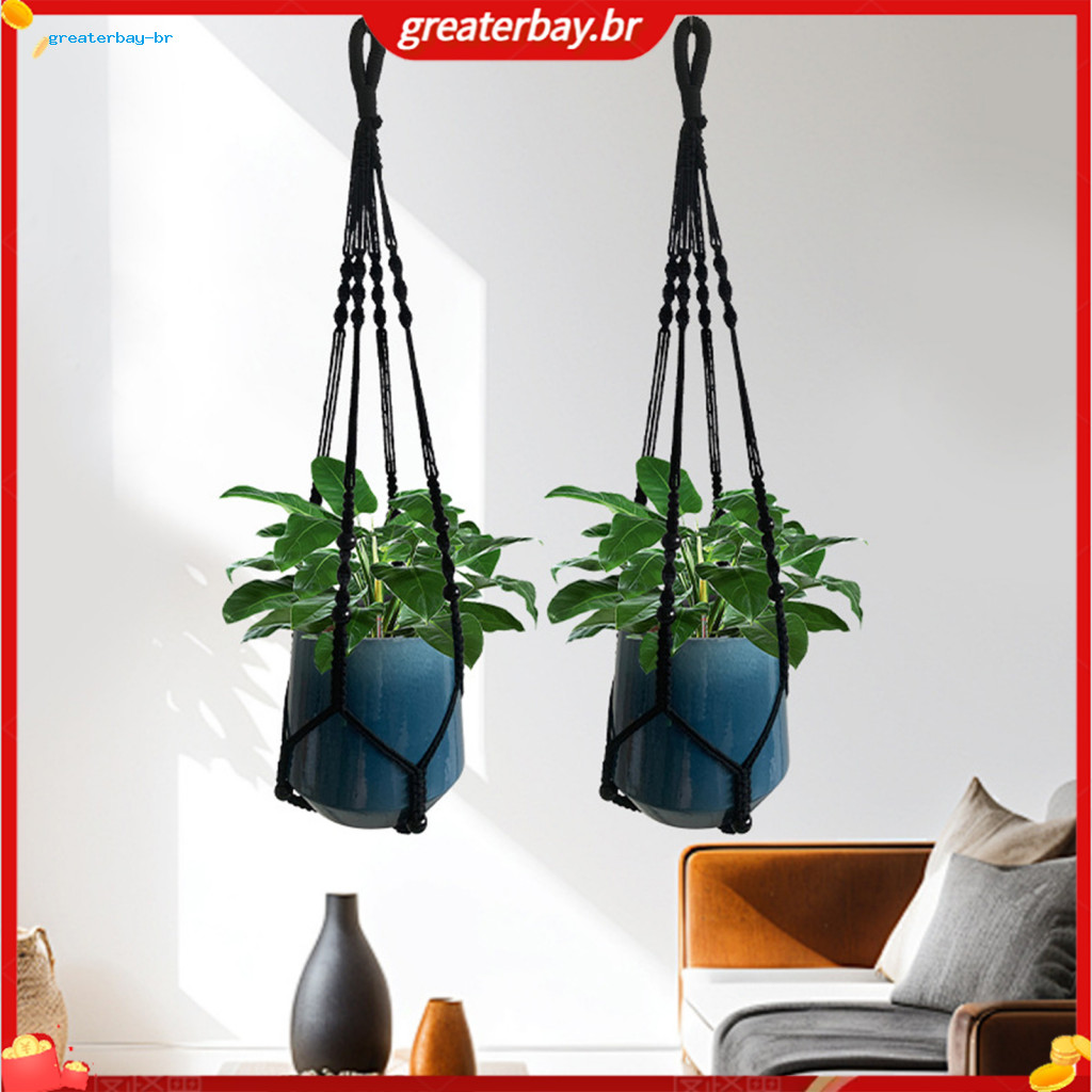 35 Inch Nordic Style Hemp Rope Hanging Flower Pot Holder Handwoven Wall Basket Planter Hanger for Indoor Outdoor Green P