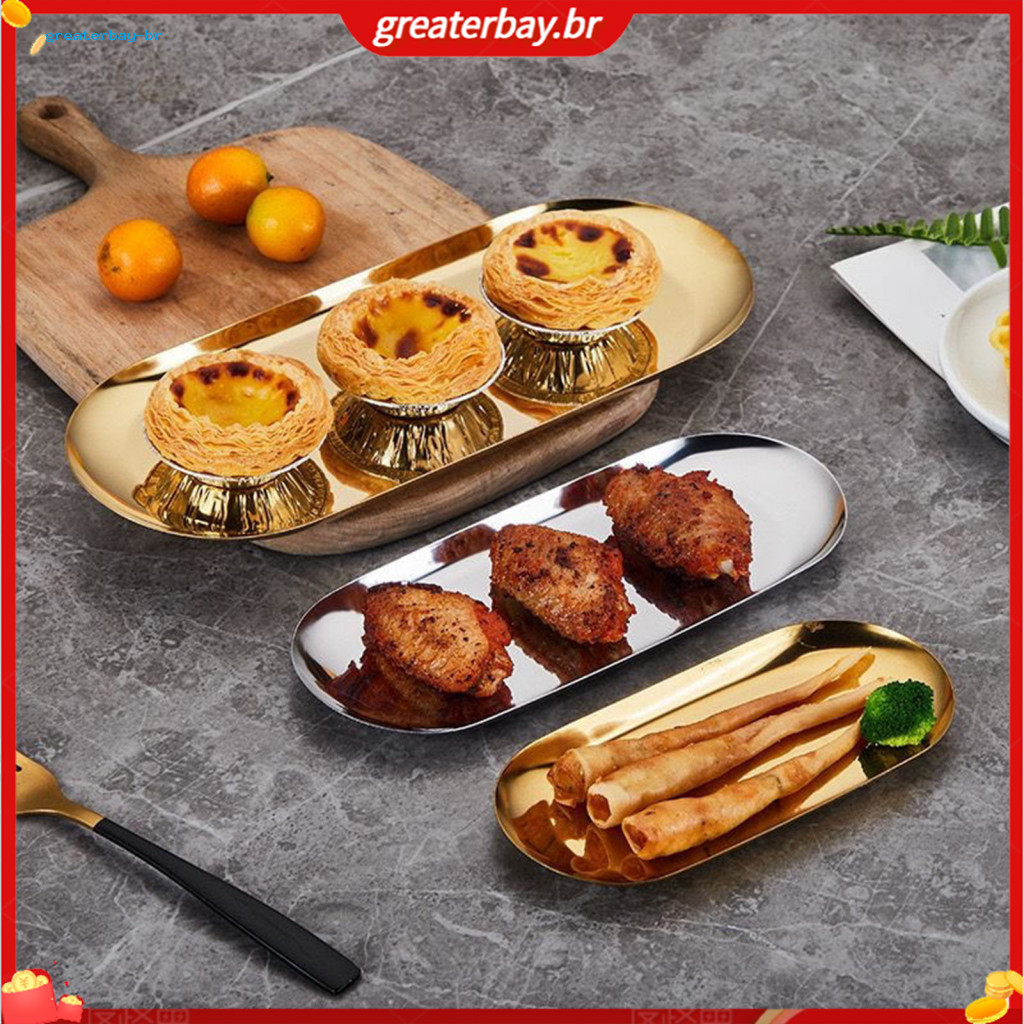 Stainless Steel Oval Serving Tray Nordic Style Food Grade Platter for Dessert Bbq Kitchen Restaurant Home Decor Durable