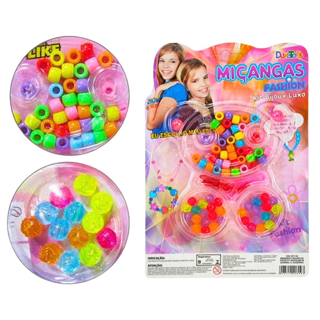 Kit Miçangas Fashion 72 Peças Coloridas para Pulseira Colare e Bijuteria Infantil lembrancinha festa