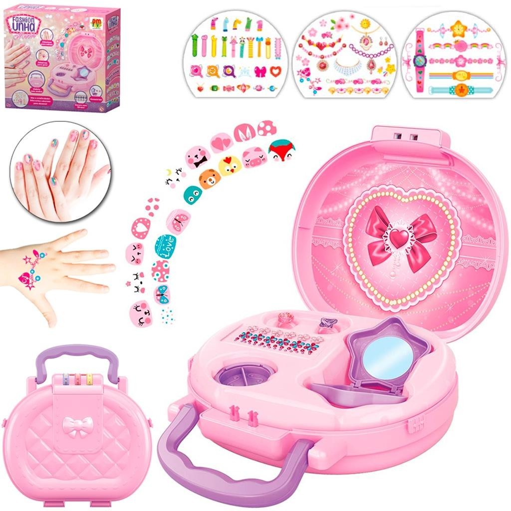 Maleta Fashion Unha Mania Conjunto DIY Para Decorar Unhas Presente Para Meninas - Dm Toys