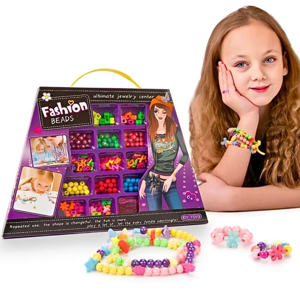 Kit Miçangas Infantil Bijuteria Pulseiras Colares Menina Fashion Beads Kit DIY